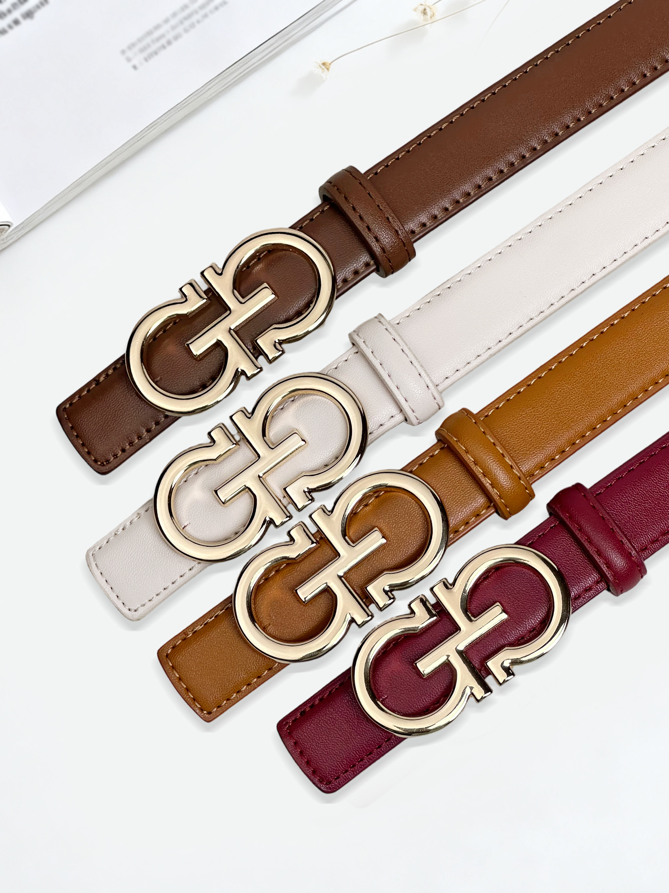 CCbelt Women's Gold Notched Double Hook Buckle Skinny Belt 2.5 Inches