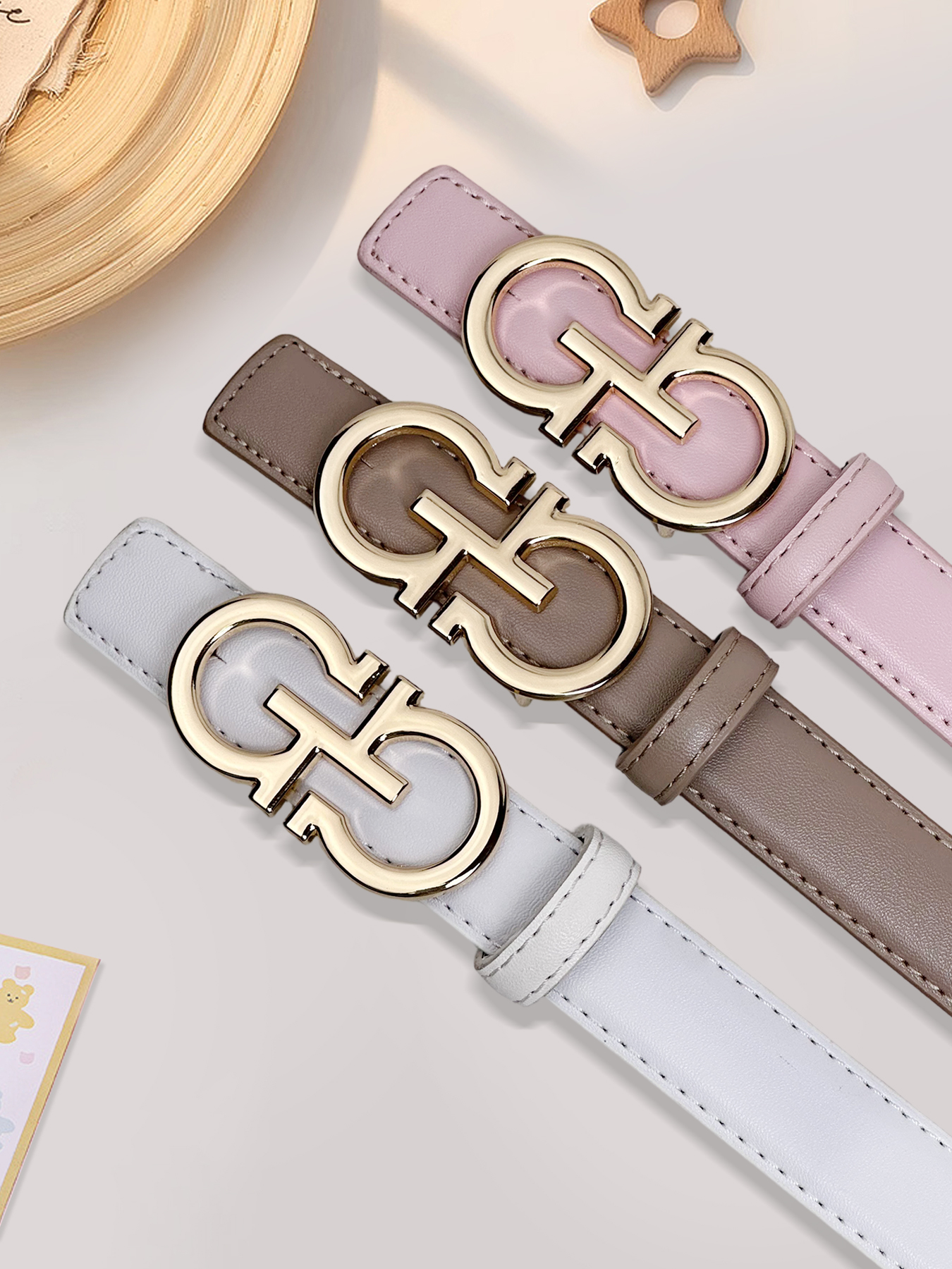 CCbelt Women's Gold Notched Double Hook Buckle Skinny Belt 2.5 Inches