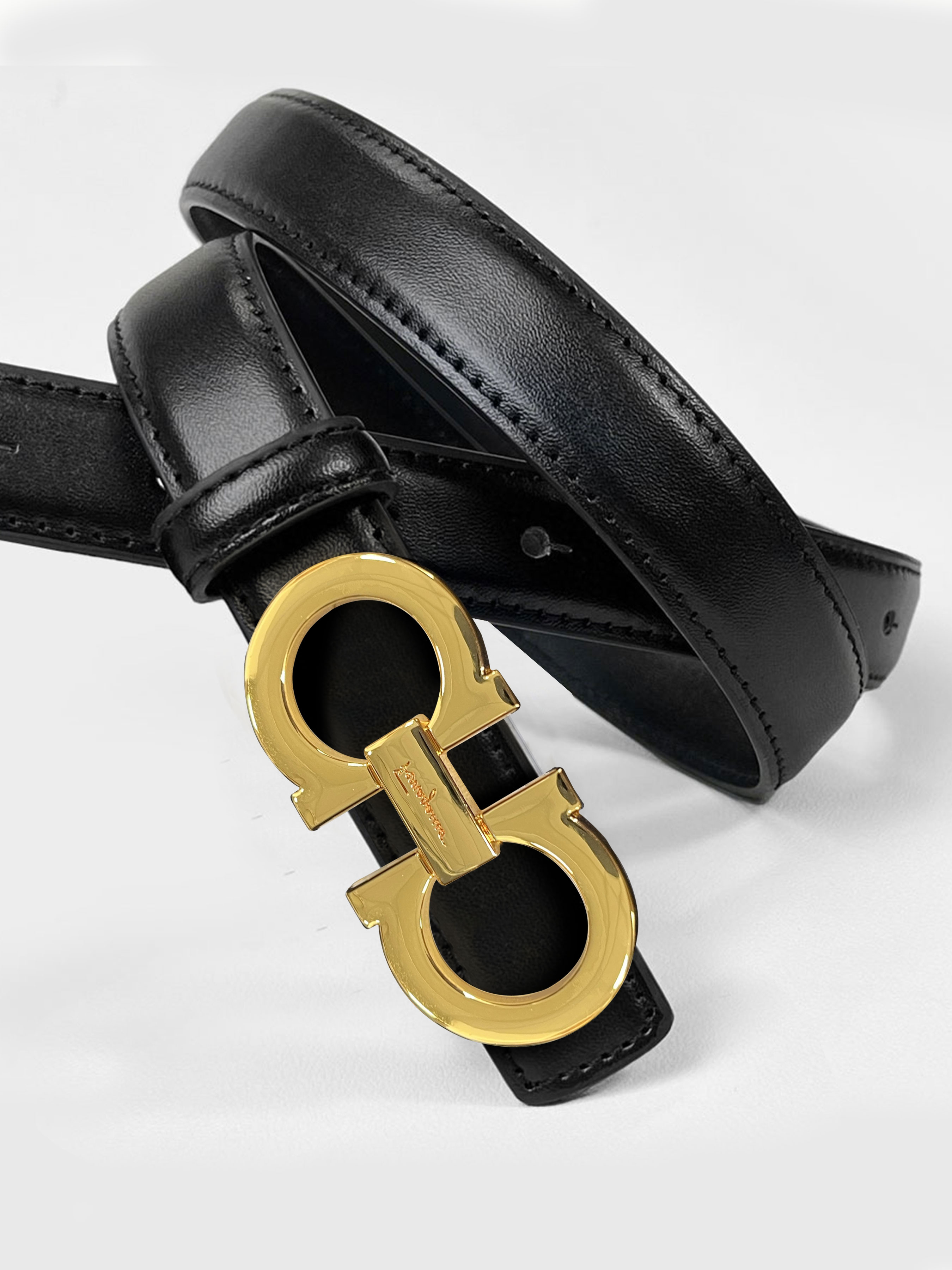 CCbelt Women's Polished Gold Double Hook Buckle Skinny Belt 2.5 Inches