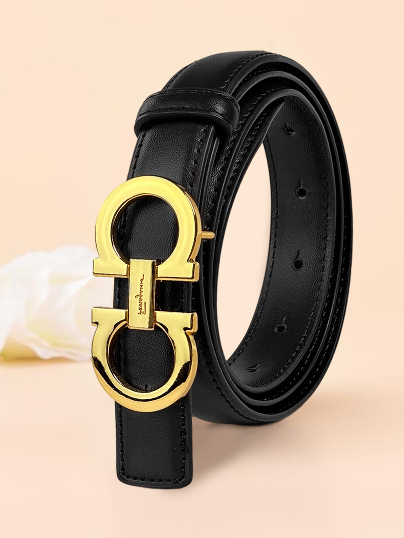 CCbelt Women's Polished Gold Double Hook Buckle Skinny Belt 2.5 Inches