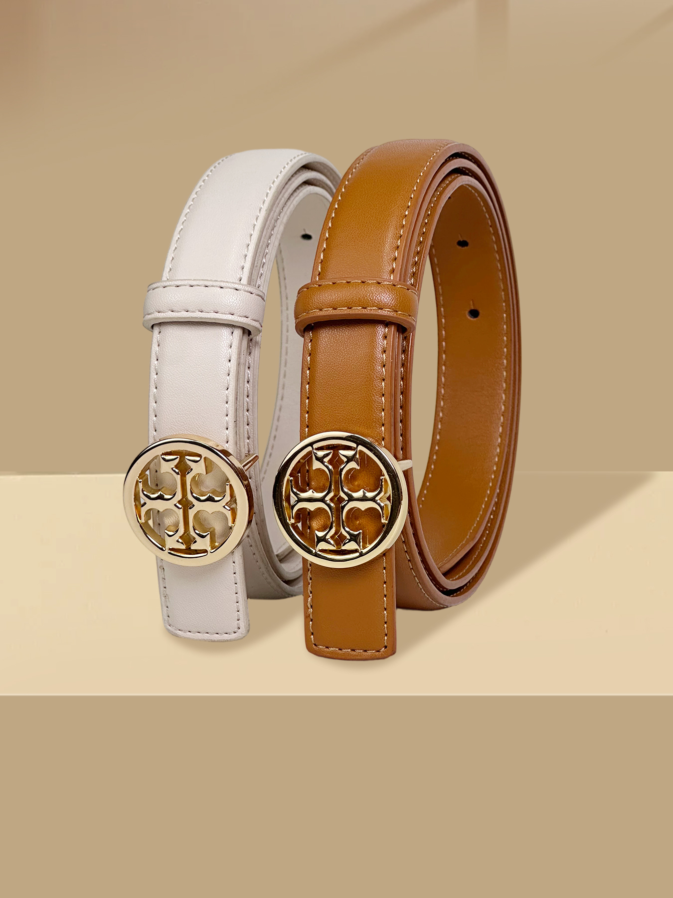 CCbelt Women's Gold Round Logo Disc Buckle Skinny Belt 2.5 Inches