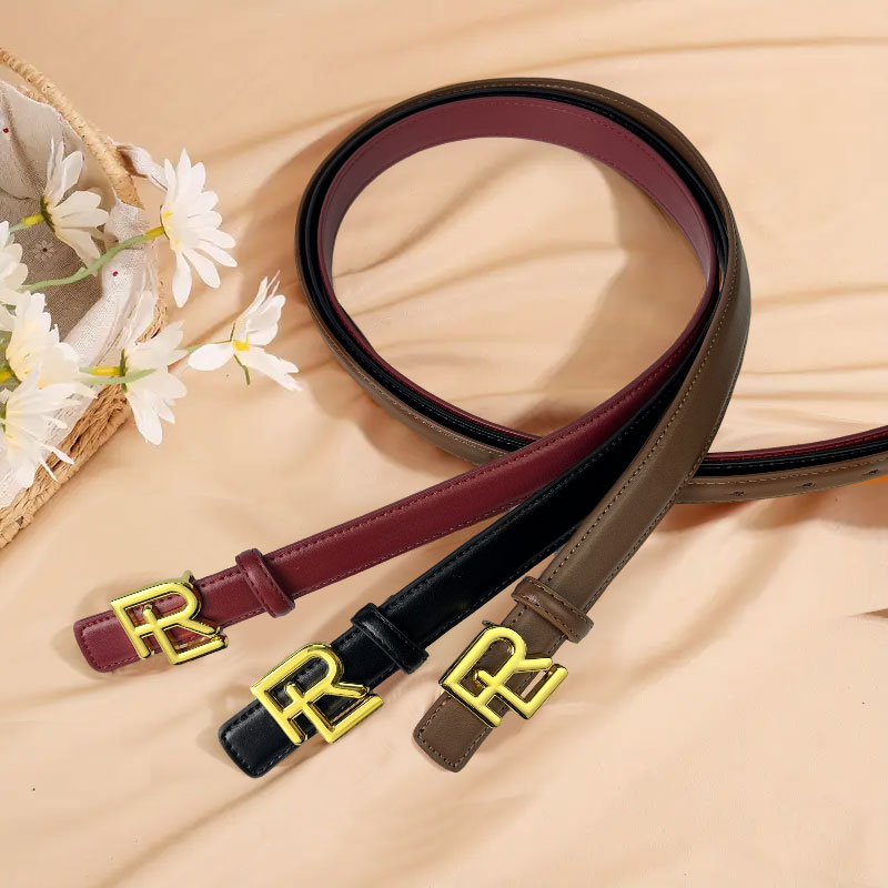CCbelt Women's Gold RL Letter Buckle Skinny Belt 2.5 Inches