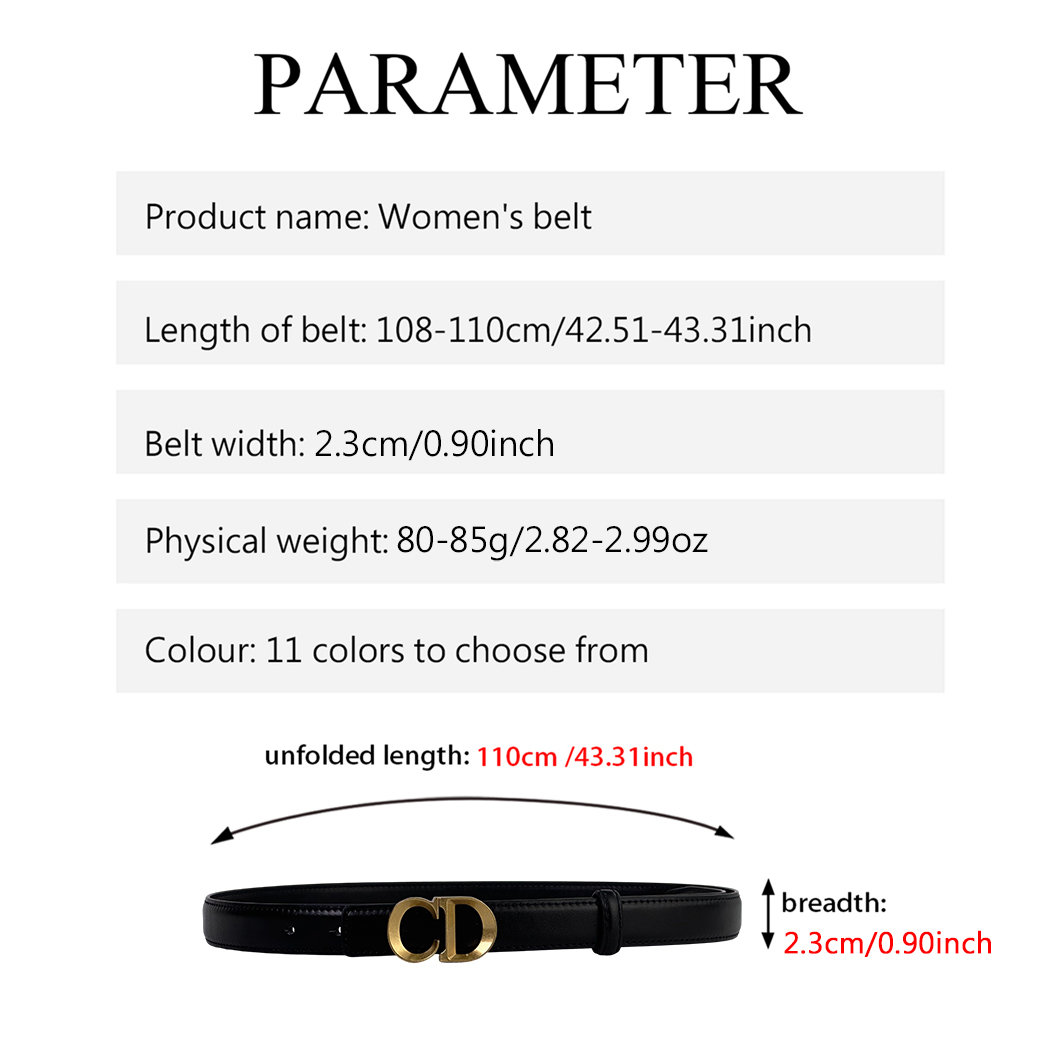 CCbelt Women's Gold Concave CD Letter Buckle Skinny Belt 2.5 Inches