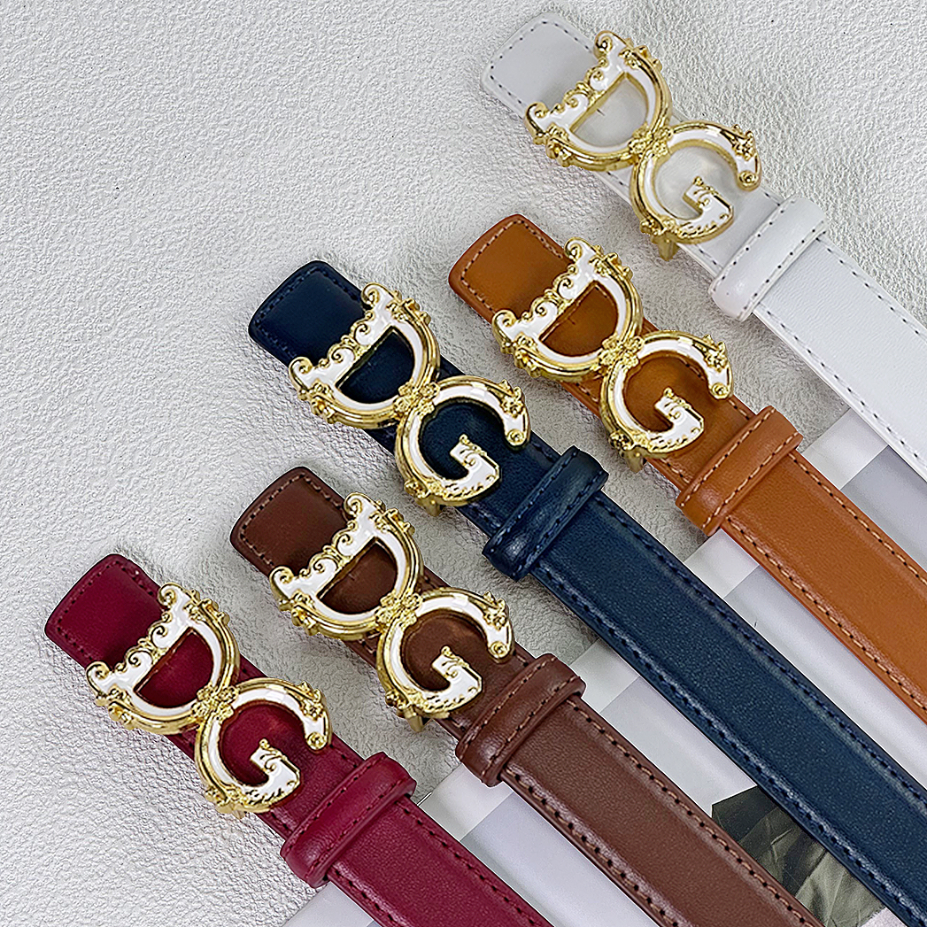 CCbelt Women's DG Buckle with White Enamel Skinny Belt 2.5 Inches