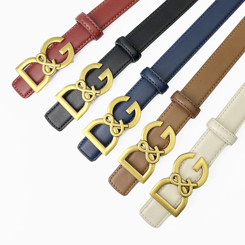 CCbelt Women's Gold DG Pattern Loop Buckle Skinny Belt 2.5 Inches