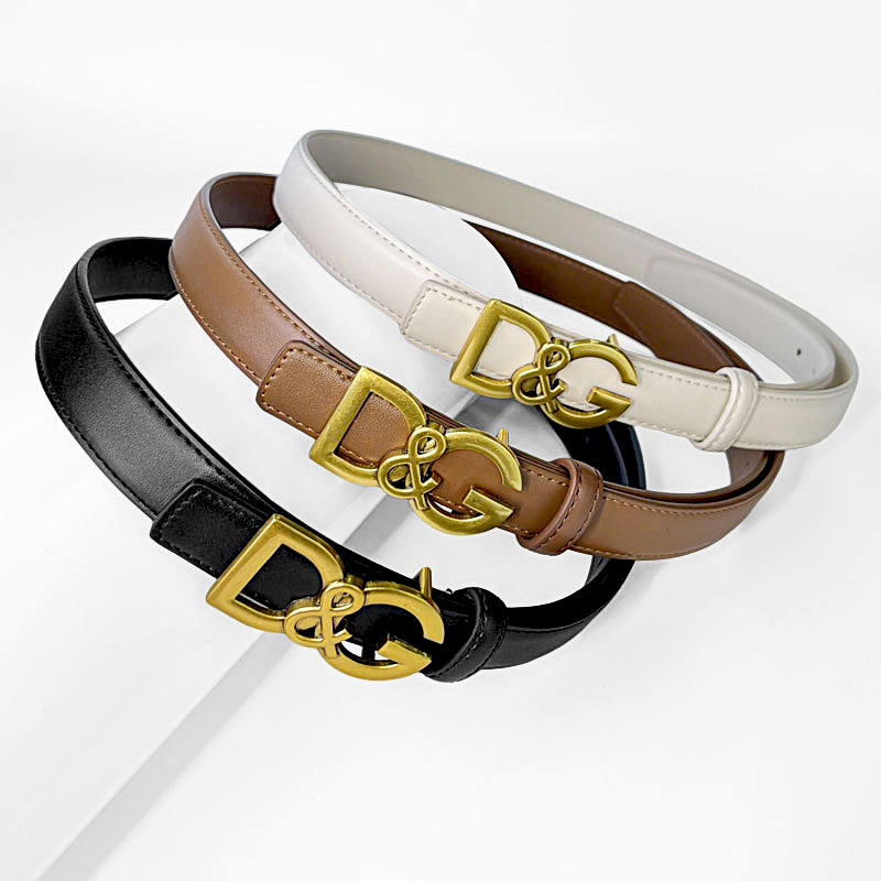 CCbelt Women's Gold DG Pattern Loop Buckle Skinny Belt 2.5 Inches