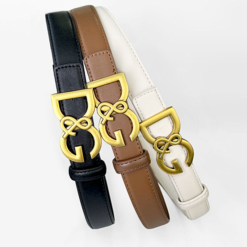 CCbelt Women's Gold DG Pattern Loop Buckle Skinny Belt 2.5 Inches