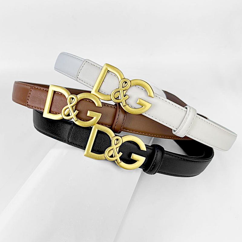 CCbelt Women's Gold DG Pattern Loop Buckle Skinny Belt 2.5 Inches