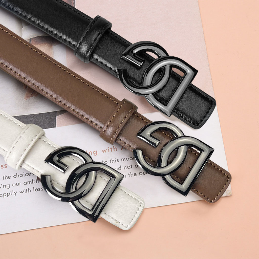 CCbelt Women's Plain DG Letter Buckle Skinny Belt 2.5 Inches