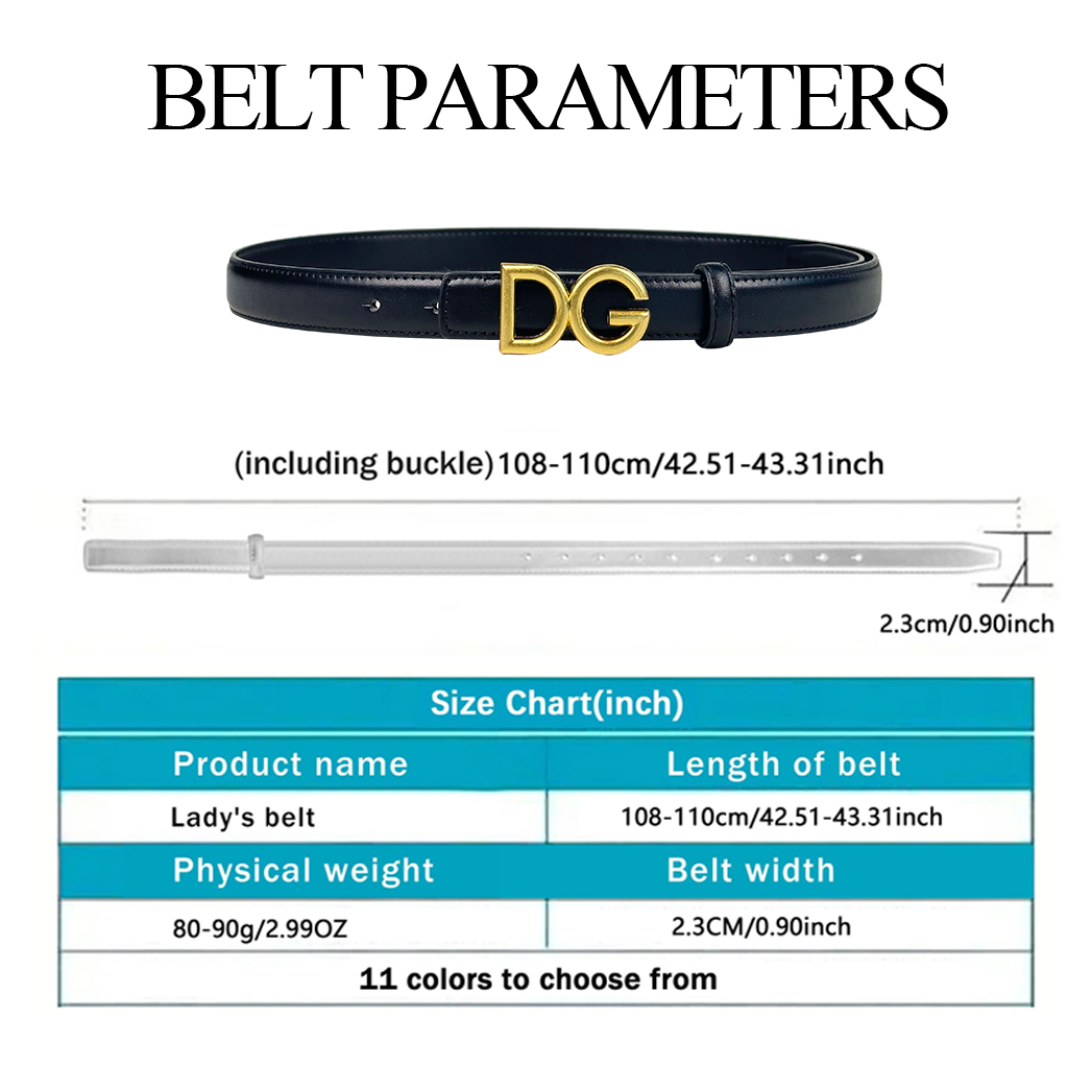 CCbelt Women's 3D Gold DG Letter Buckle Skinny Belt 2.5 Inches