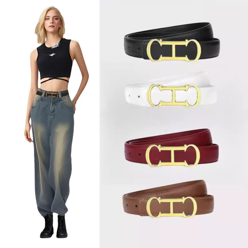 CCbelt Women's Antique Gold CHC Letter Buckle Skinny Belt 2.5 Inches