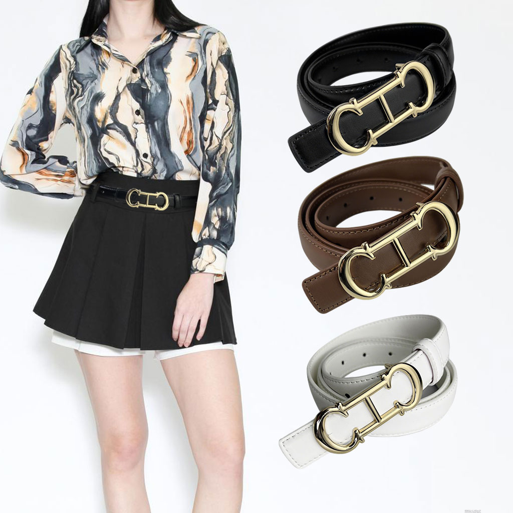 CCbelt Women's Gold CHC Letter Buckle Skinny Belt 2.5 Inches