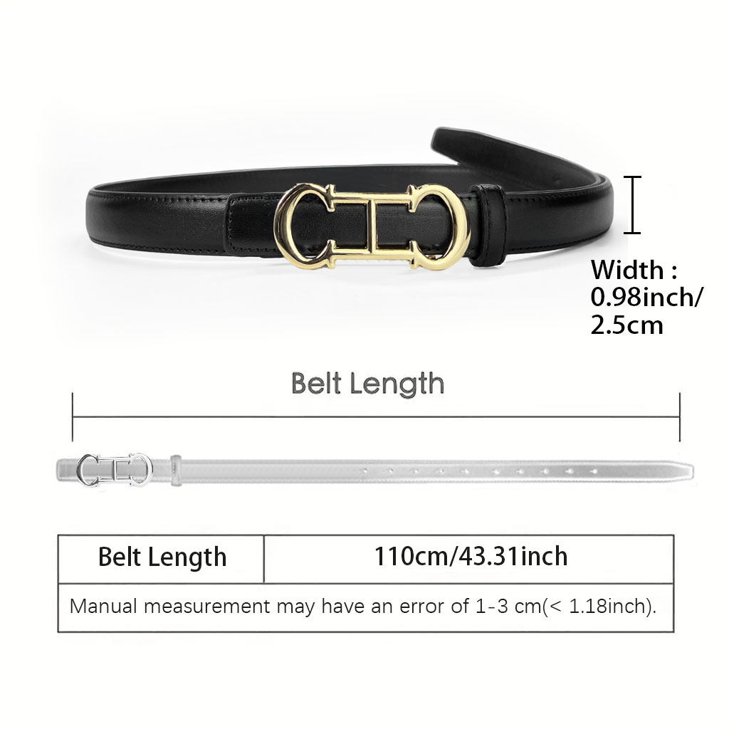 CCbelt Women's Gold CHC Letter Buckle Skinny Belt 2.5 Inches