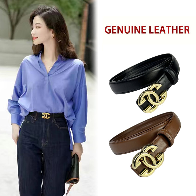 CCbelt Women's Gold Interlocking GG Buckle Skinny Belt 2.5 Inches