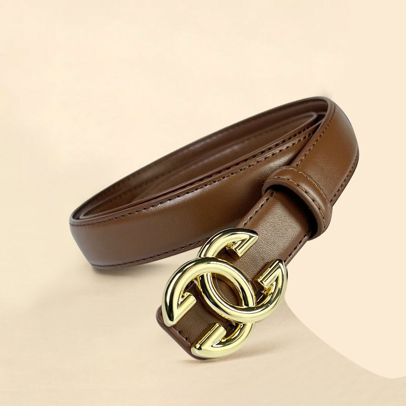 CCbelt Women's Gold Interlocking GG Buckle Skinny Belt 2.5 Inches