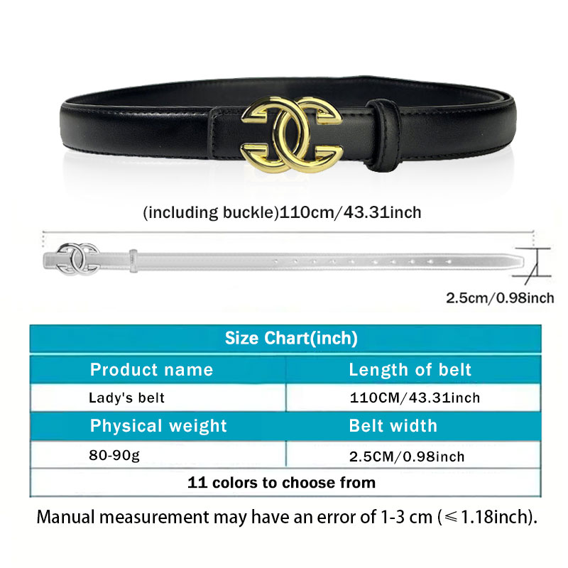 CCbelt Women's Gold Interlocking GG Buckle Skinny Belt 2.5 Inches