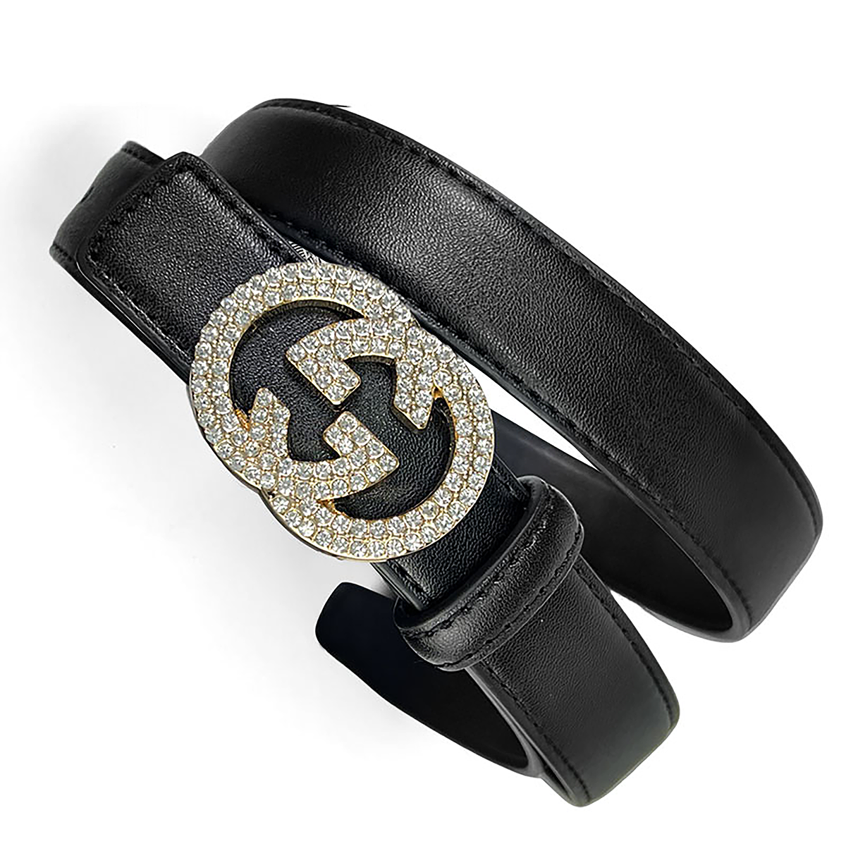 CCbelt Women's Crystal Paved GG Oval Buckle Skinny Belt 2.5 Inches