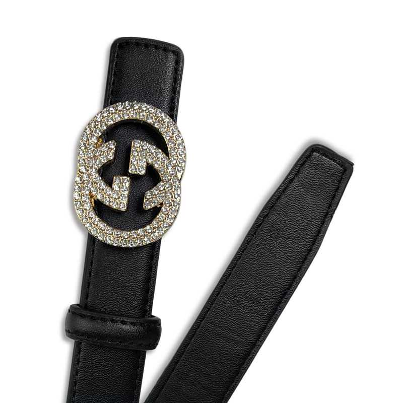 CCbelt Women's Crystal Paved GG Oval Buckle Skinny Belt 2.5 Inches