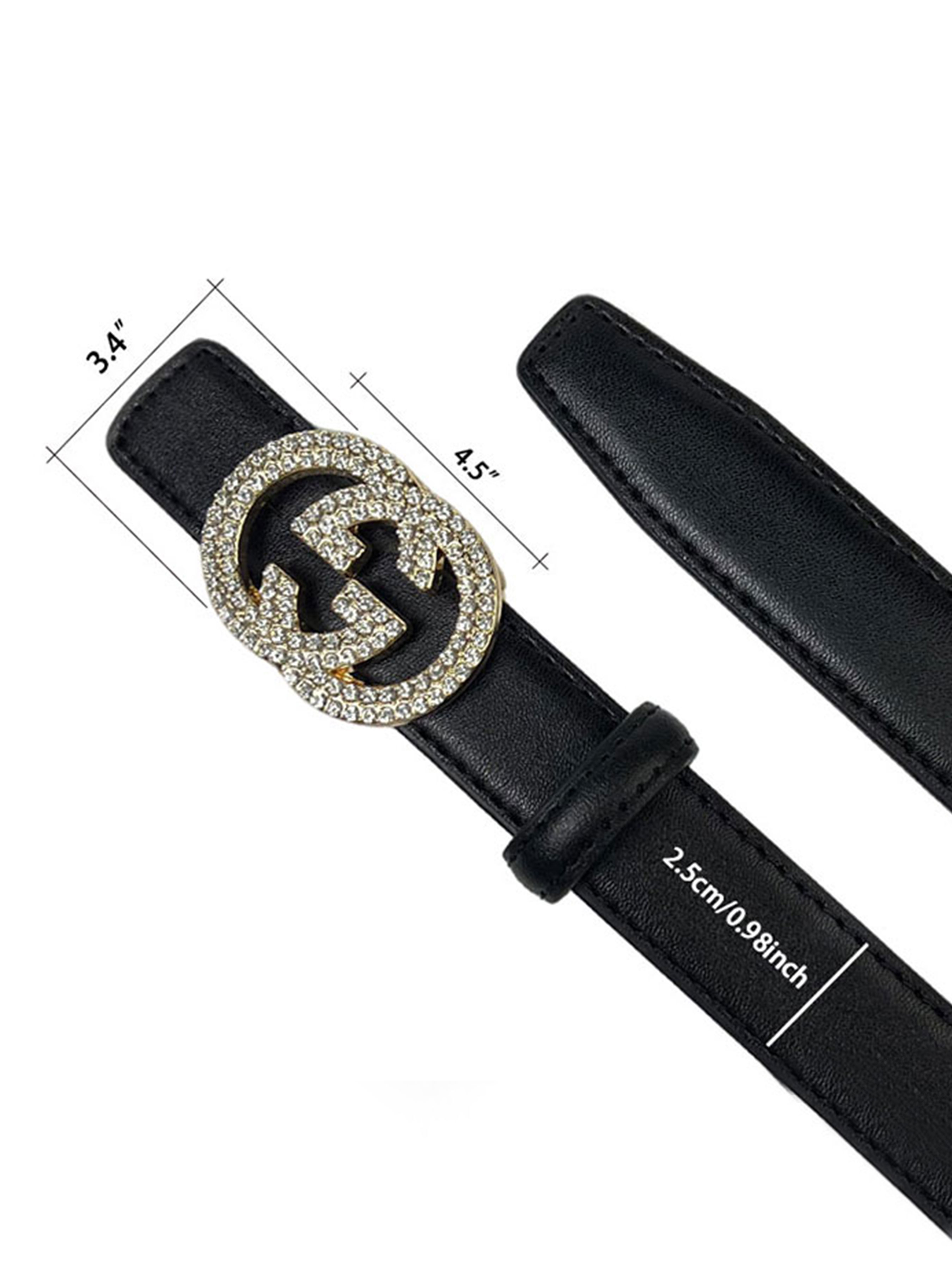 CCbelt Women's Crystal Paved GG Oval Buckle Skinny Belt 2.5 Inches
