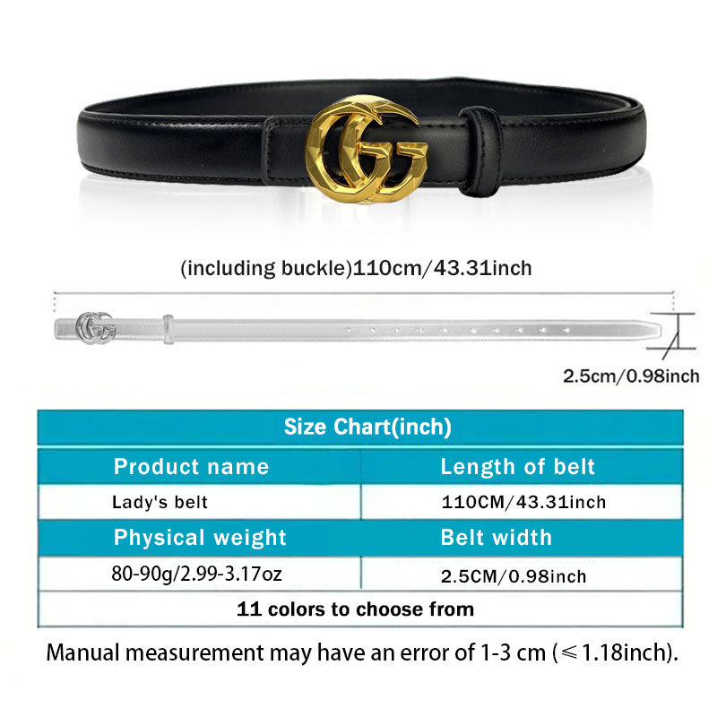 CCbelt Women's Faceted GG Buckle Skinny Belt 2.5 Inches