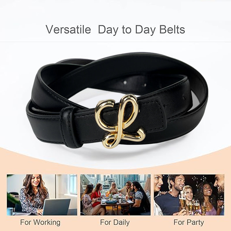 CCbelt Women's Gold Anagram Loop Buckle Skinny Belt 2.5 Inches