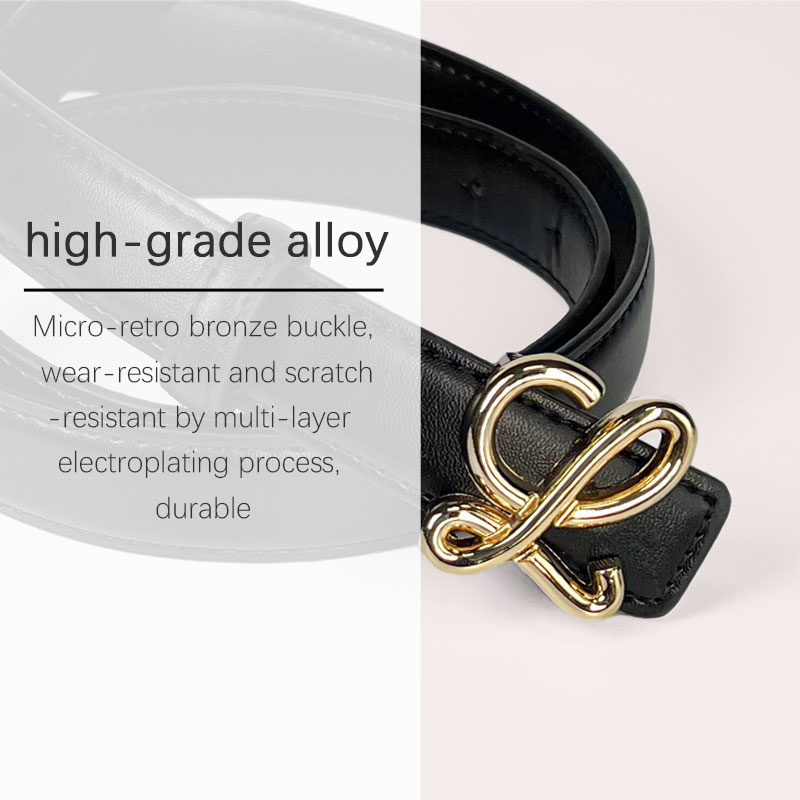 CCbelt Women's Gold Anagram Loop Buckle Skinny Belt 2.5 Inches