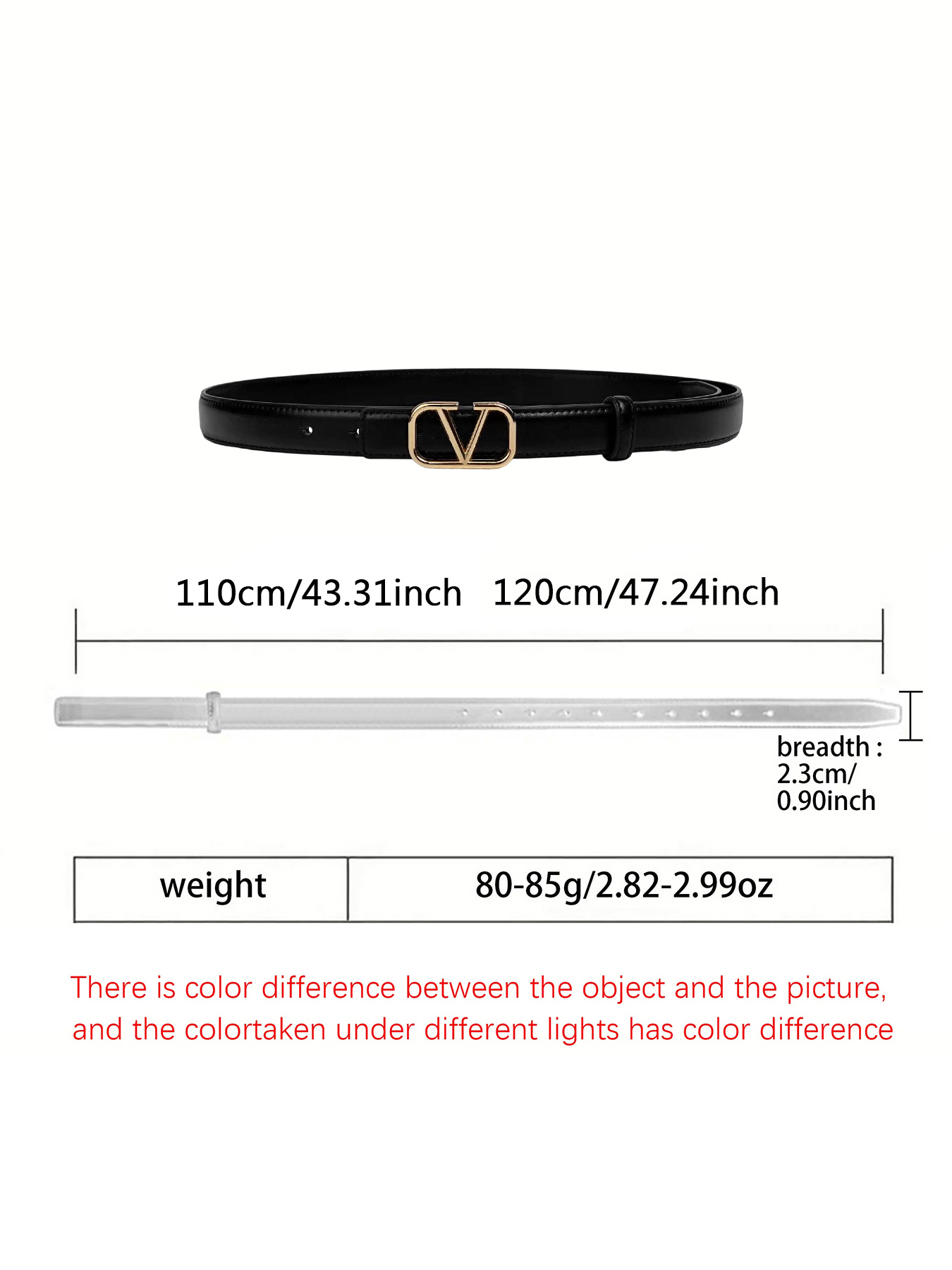 CCbelt Women's Gold V Logo Buckle Skinny Belt 2.5 Inches