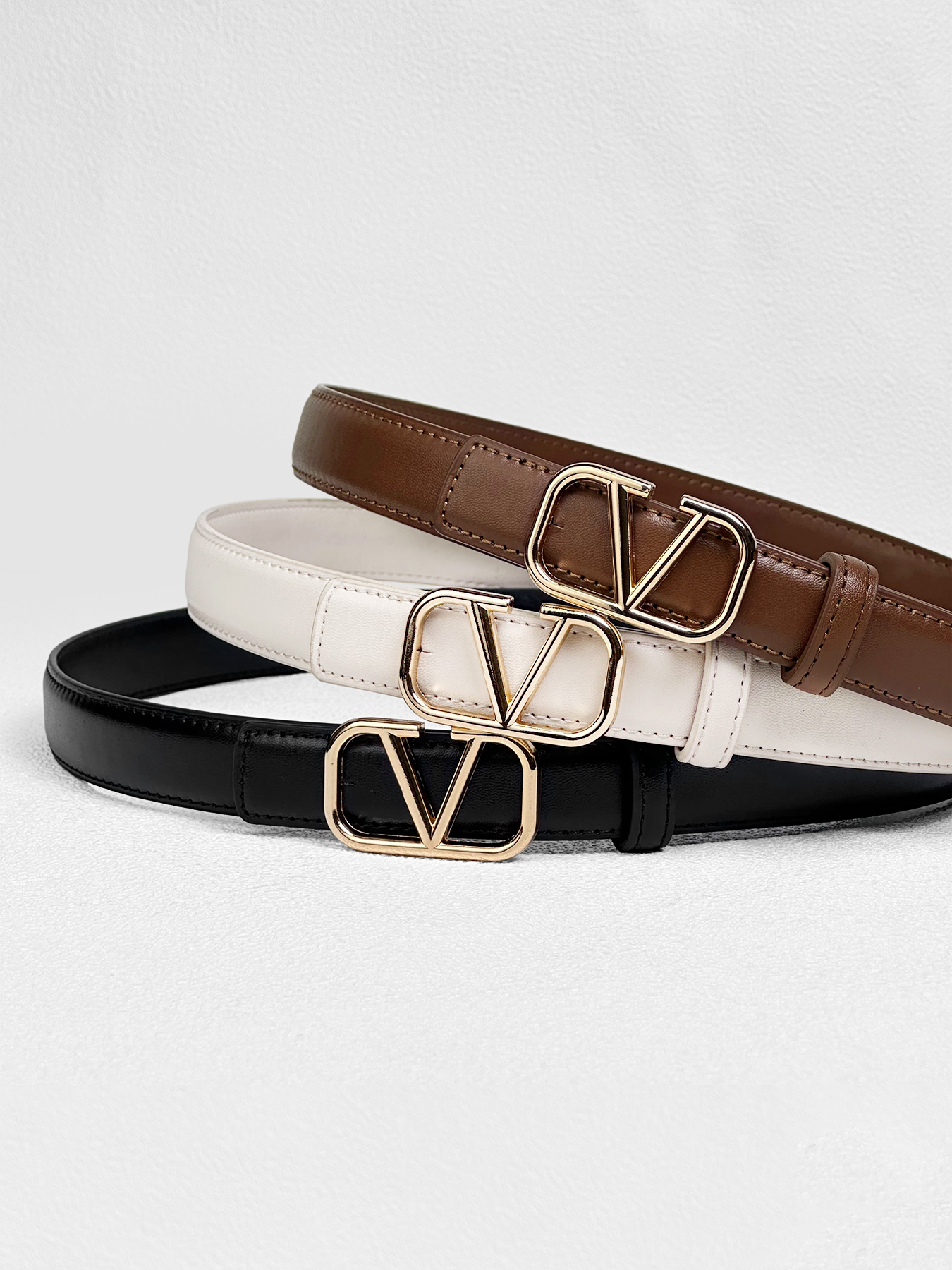 CCbelt Women's Gold V Logo Buckle Skinny Belt 2.5 Inches