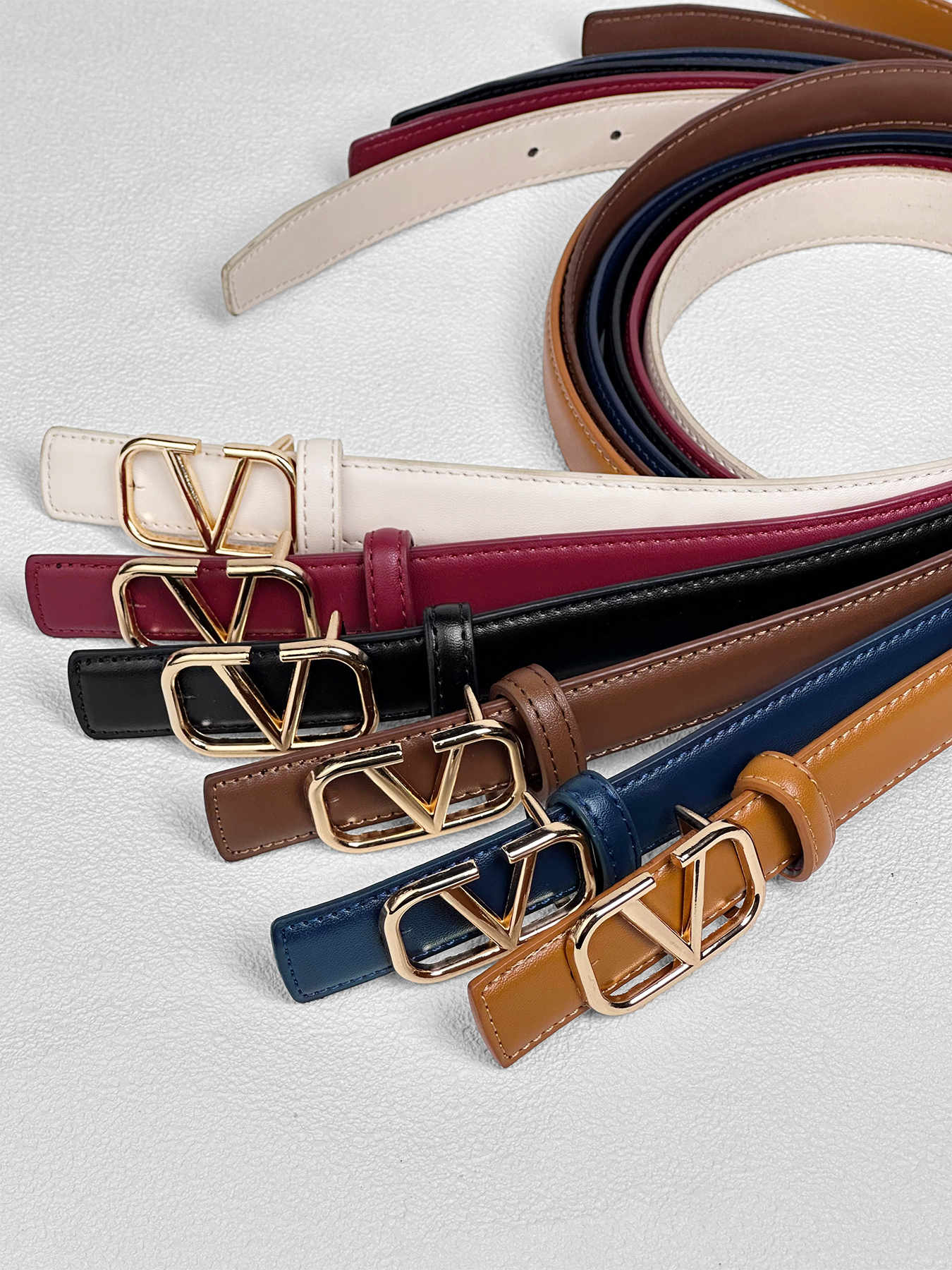 CCbelt Women's Gold V Logo Buckle Skinny Belt 2.5 Inches