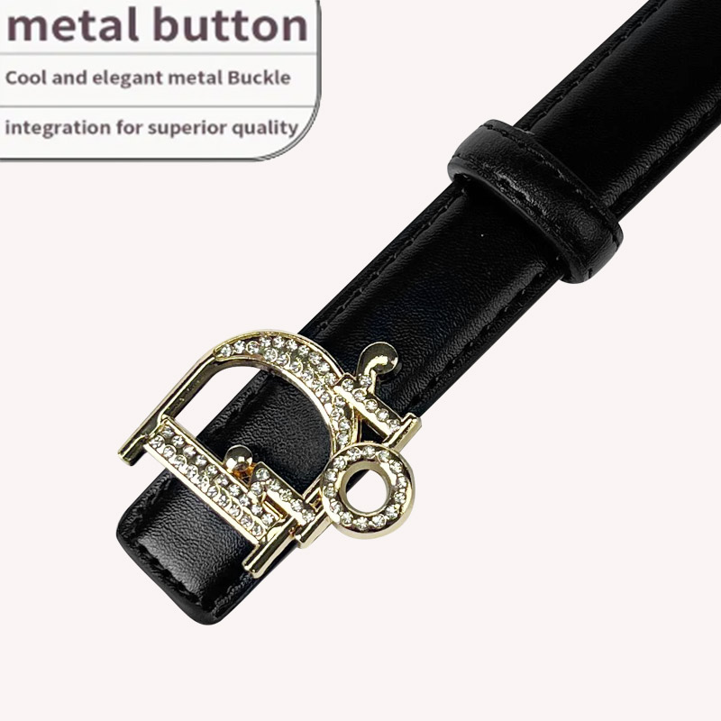 CCbelt Women's Crystal D Letter Buckle Skinny Belt 2.5 Inches