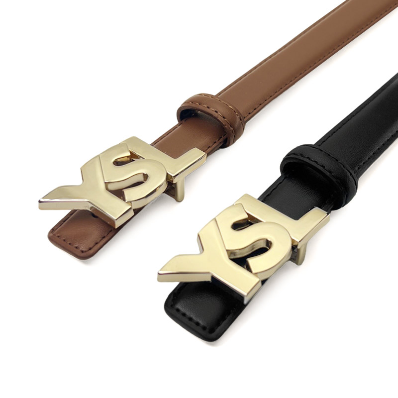 CCbelt Women's Gold YSL Letter Buckle Skinny Belt 2.5 Inches