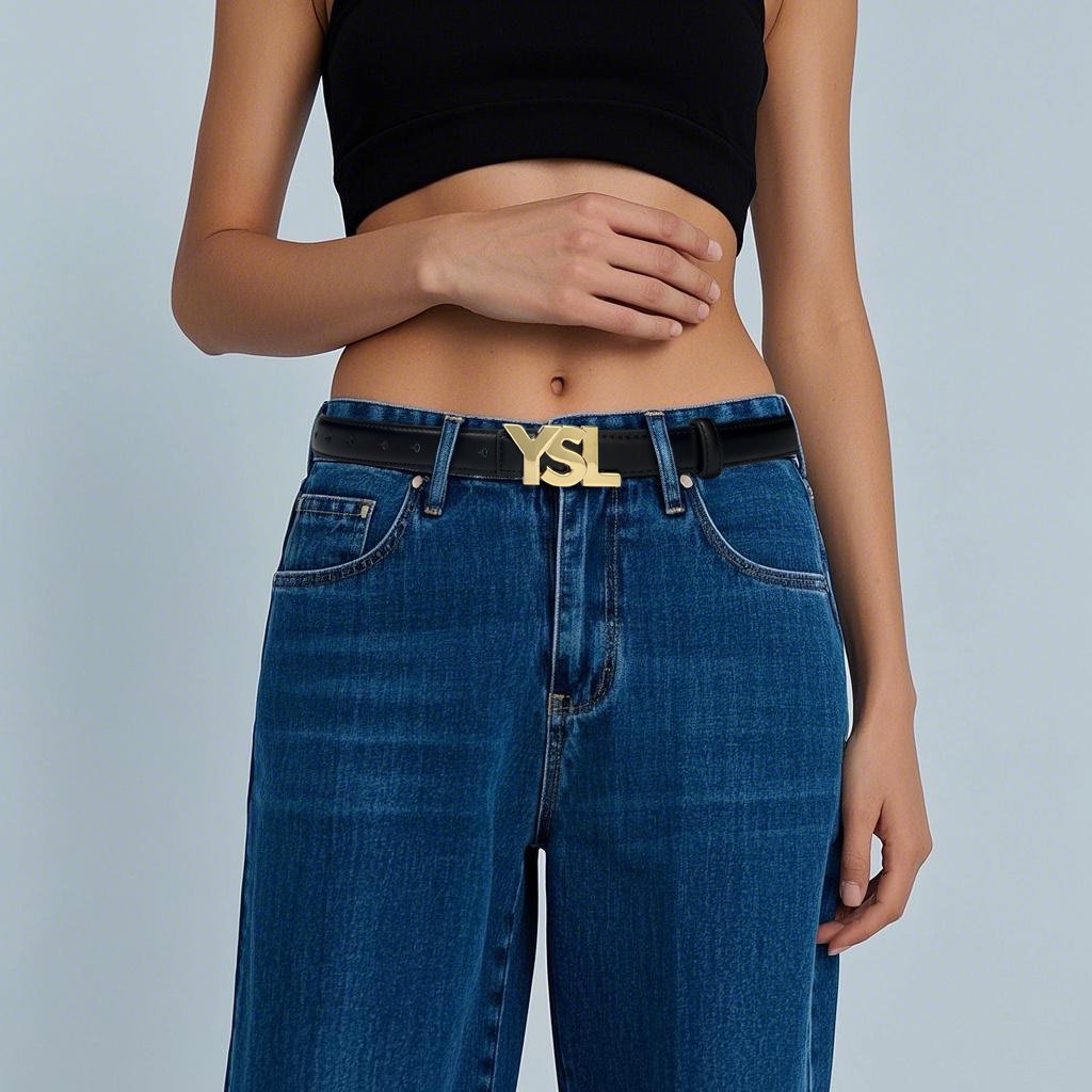 CCbelt Women's Gold YSL Letter Buckle Skinny Belt 2.5 Inches