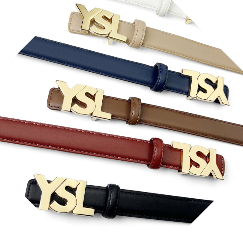 CCbelt Women's Gold YSL Letter Buckle Skinny Belt 2.5 Inches