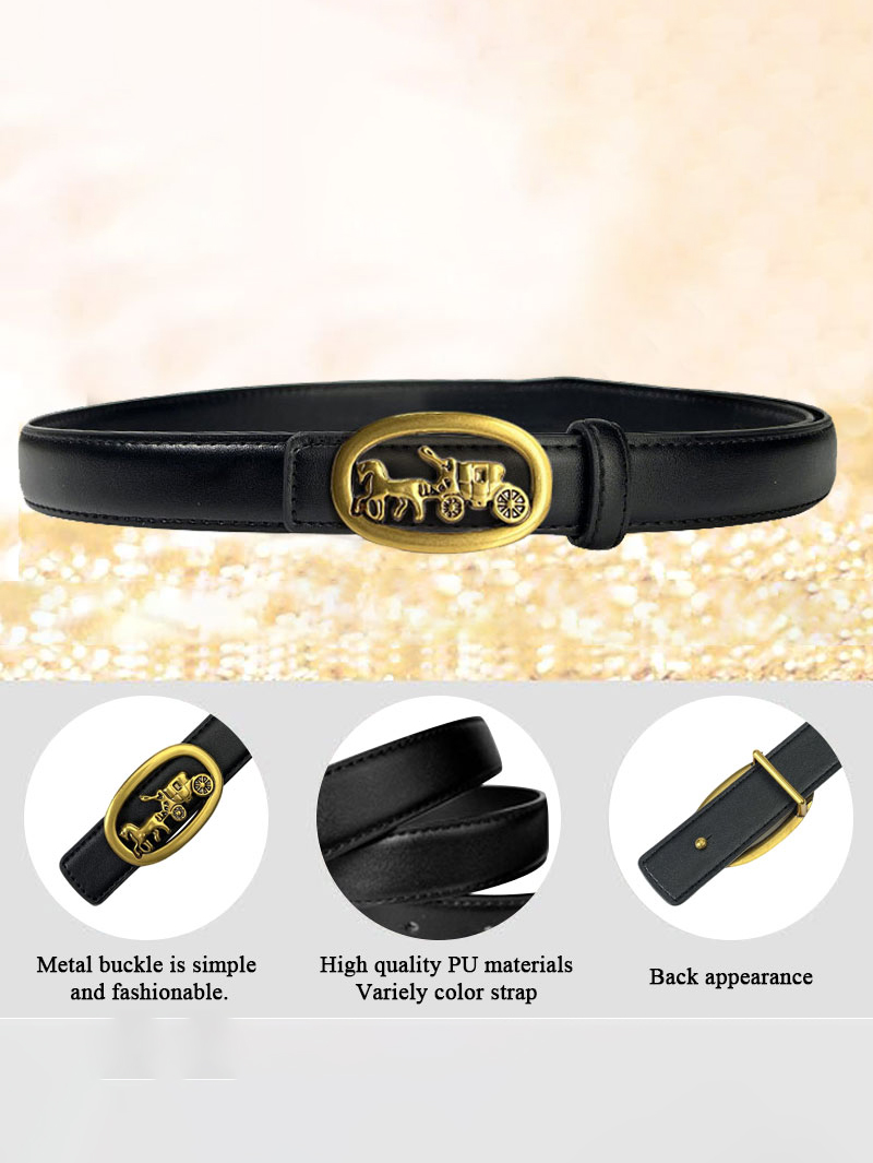 CCbelt Women's Oval Carriage Buckle Skinny Belt 2.5 Inches