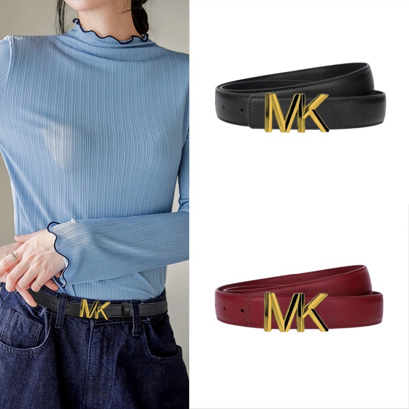 CCbelt Women's Bronze MK Letter Buckle Skinny Belt 2.5 Inches