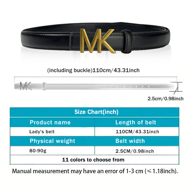 CCbelt Women's Bronze MK Letter Buckle Skinny Belt 2.5 Inches