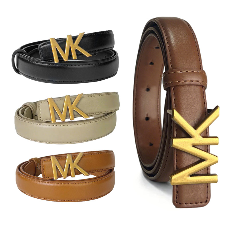CCbelt Women's Bronze MK Letter Buckle Skinny Belt 2.5 Inches