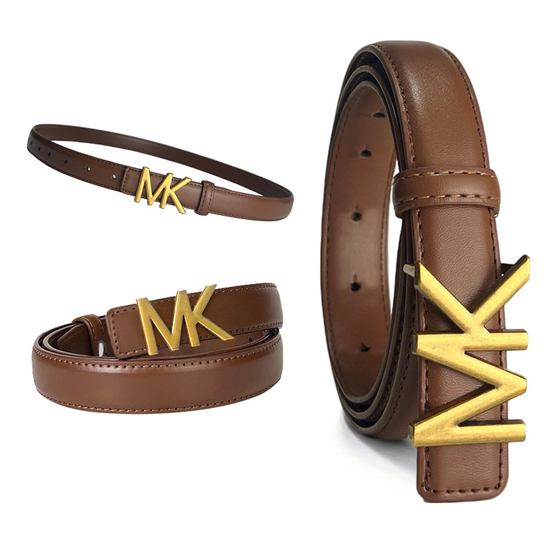 CCbelt Women's Bronze MK Letter Buckle Skinny Belt 2.5 Inches