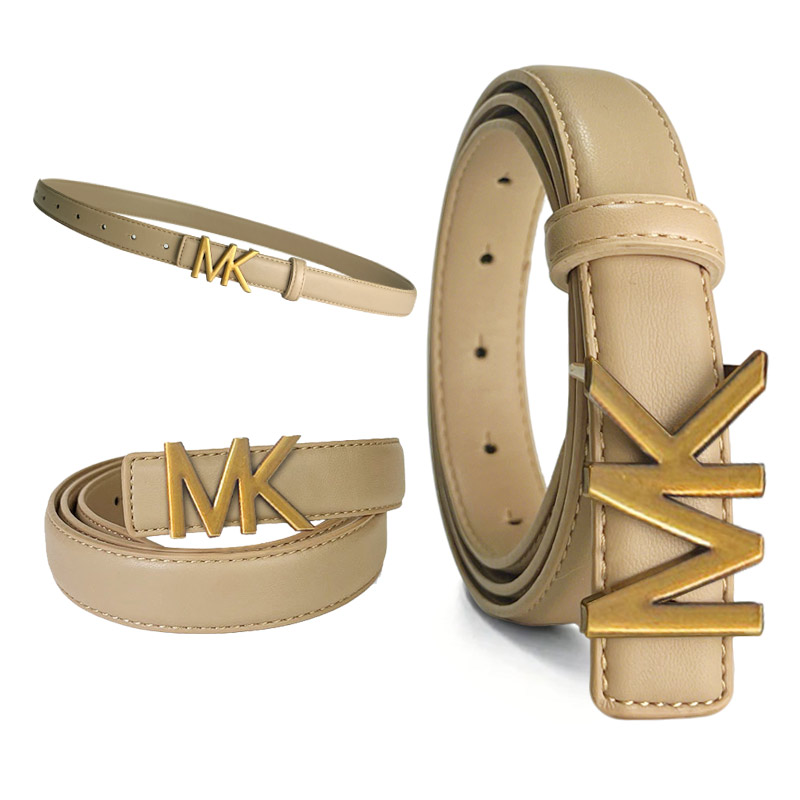 CCbelt Women's Bronze MK Letter Buckle Skinny Belt 2.5 Inches