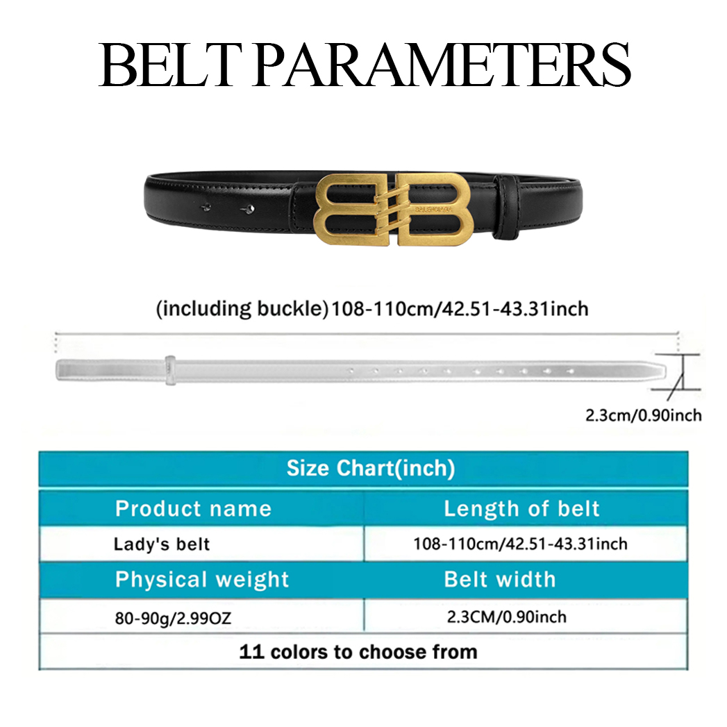 CCbelt Women's Gold BB Pin Buckle Skinny Belt 2.5 Inches