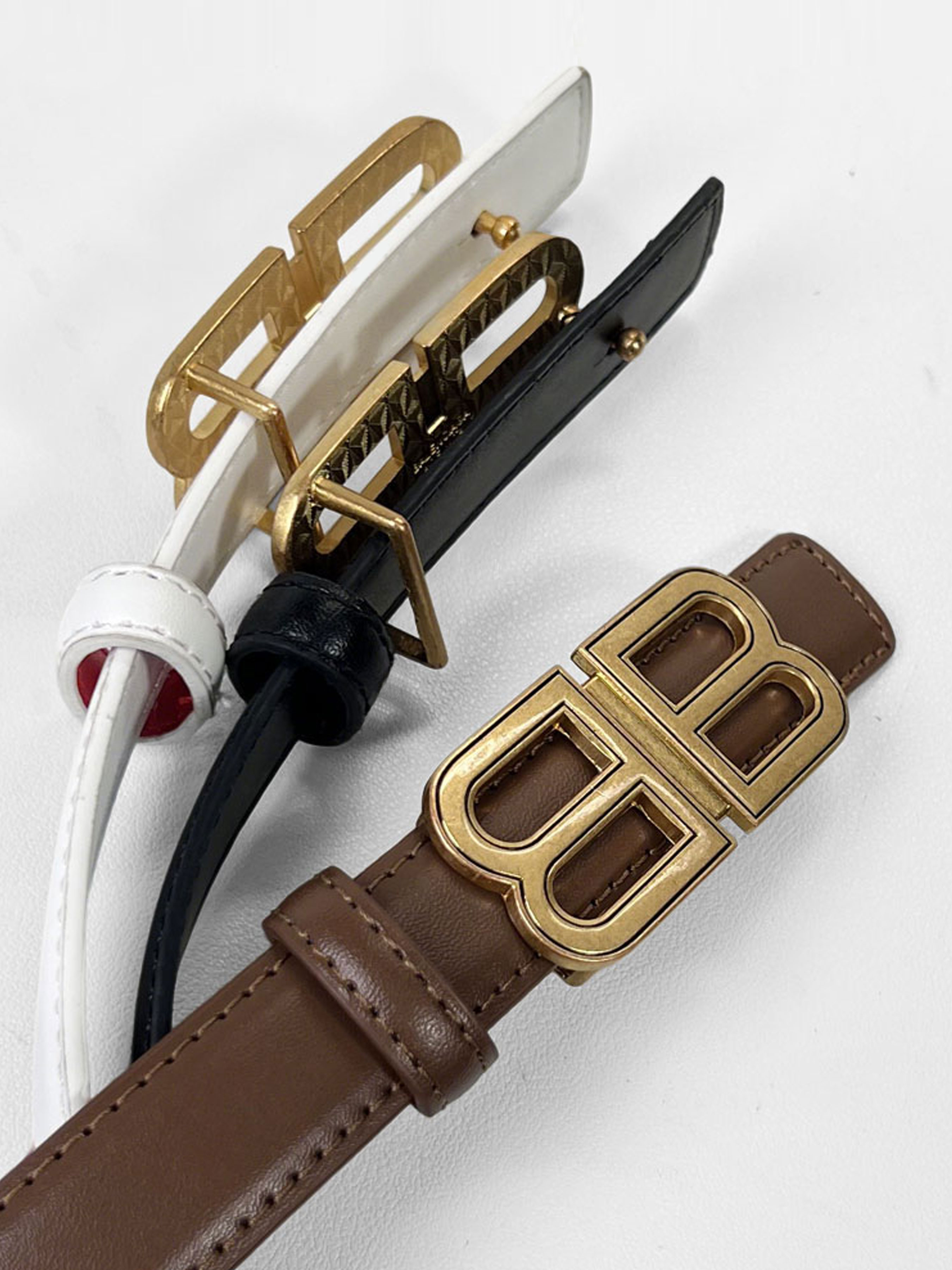CCbelt Women's BB Buckle Belt with Black Stitching Skinny Belt 2.5 Inches