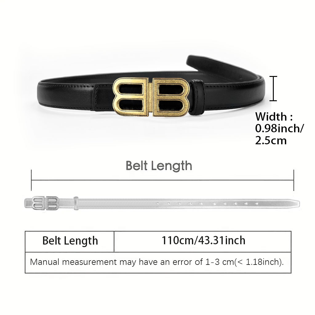 CCbelt Women's BB Buckle Belt with Black Stitching Skinny Belt 2.5 Inches