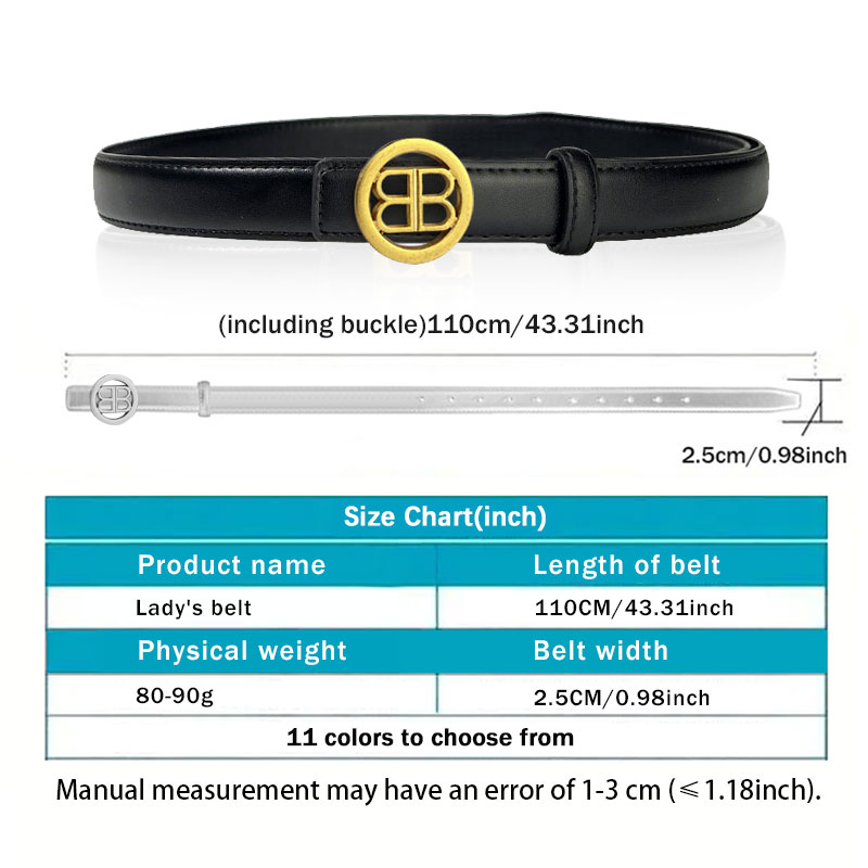 CCbelt Women's Round BB Ring Buckle Skinny Belt 2.5 Inches