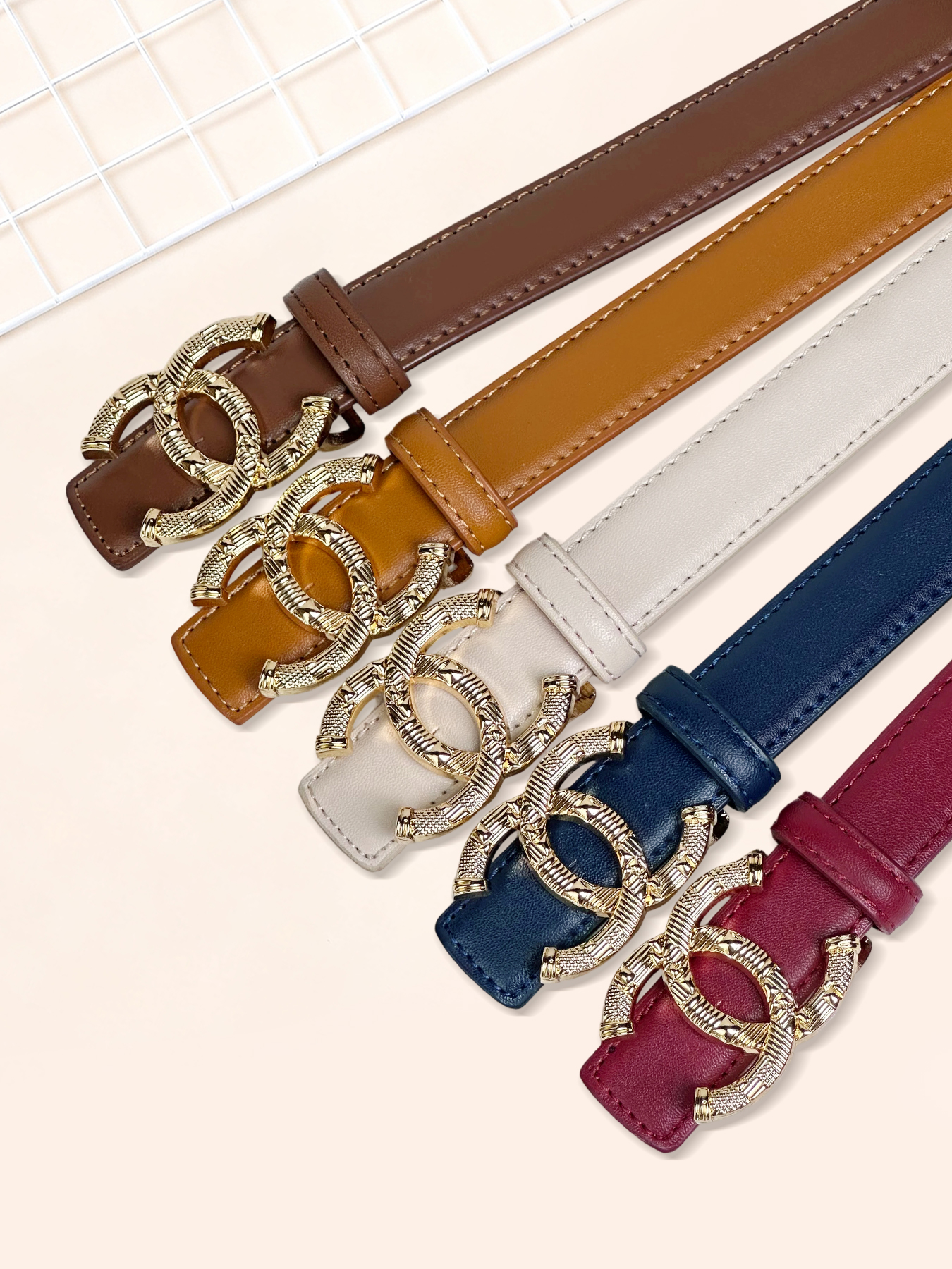 CCbelt Women's Quilted CC Buckle Skinny Belt 2.5 Inches
