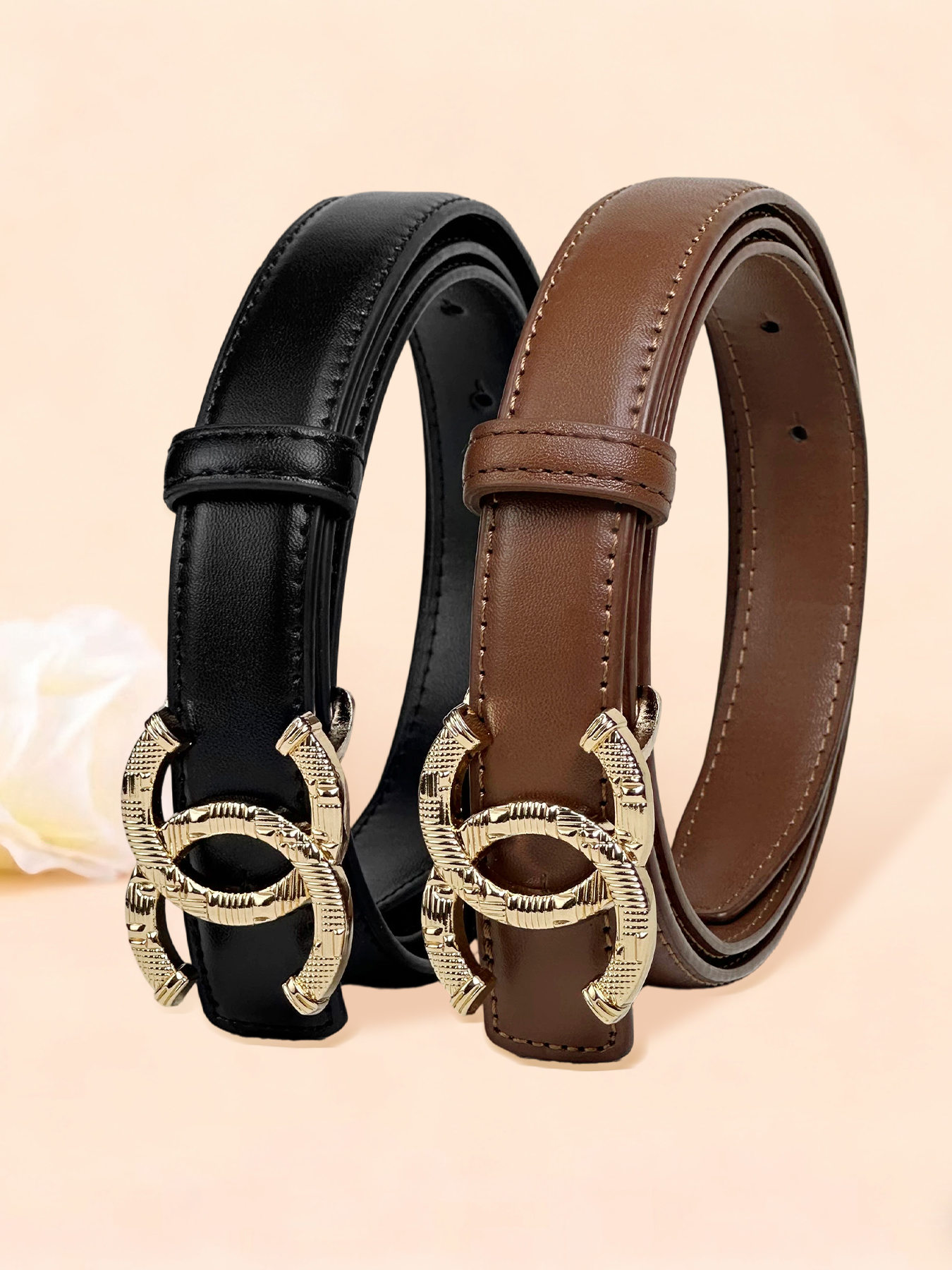 CCbelt Women's Quilted CC Buckle Skinny Belt 2.5 Inches