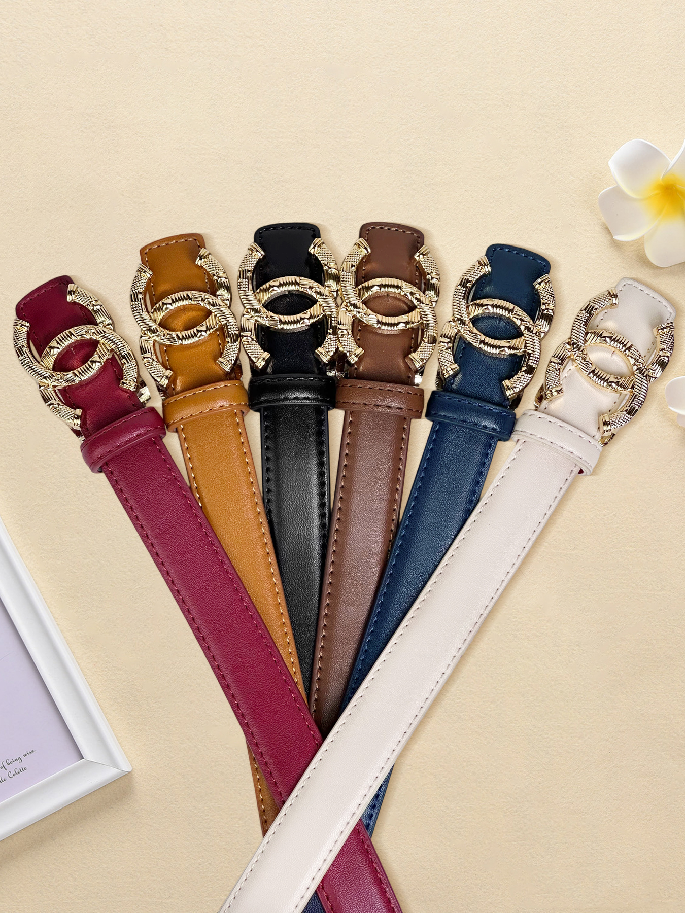 CCbelt Women's Quilted CC Buckle Skinny Belt 2.5 Inches