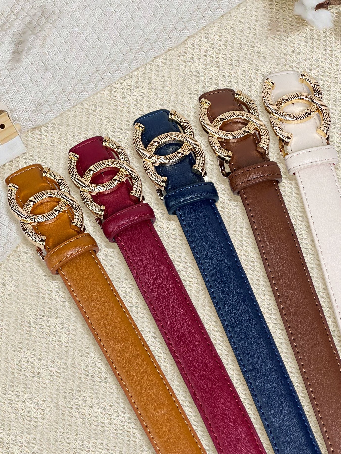 CCbelt Women's Quilted CC Buckle Skinny Belt 2.5 Inches