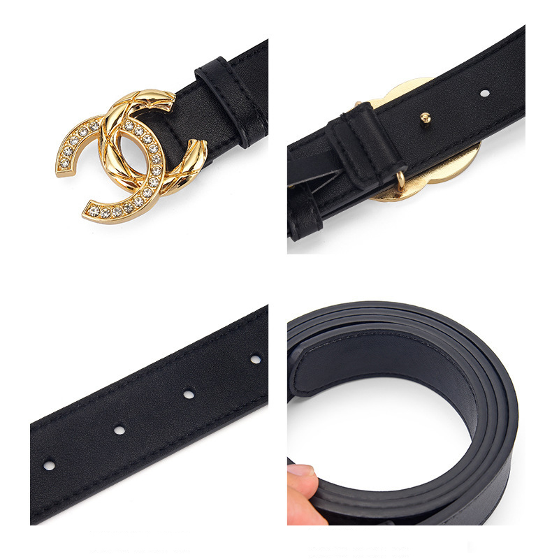 CCbelt Women's CC Buckle with Crystal & Gold Skinny Belt 2.5 Inches