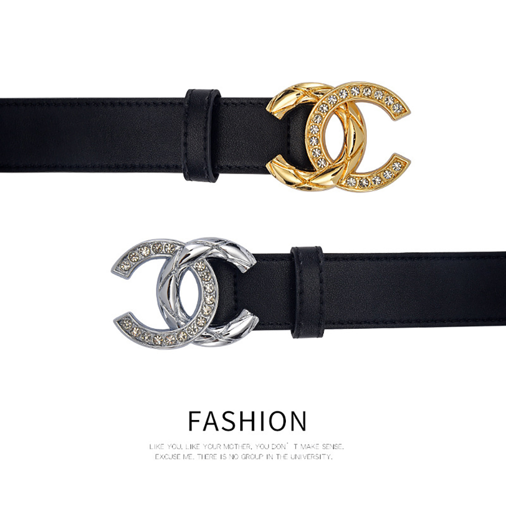 CCbelt Women's CC Buckle with Crystal & Gold Skinny Belt 2.5 Inches
