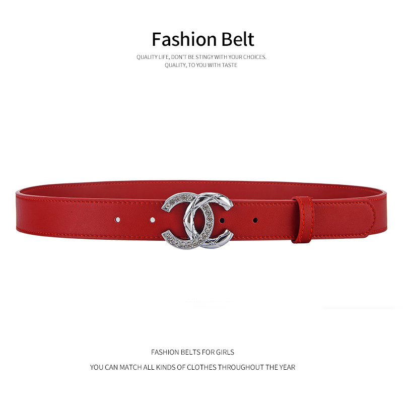 CCbelt Women's CC Buckle with Crystal & Gold Skinny Belt 2.5 Inches